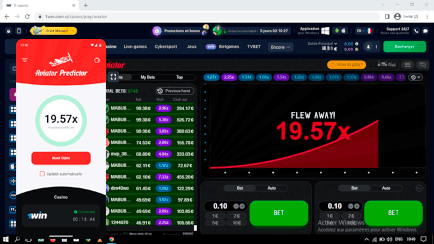 Ecrã de estimativa da próxima ronda do Aviator Predictor