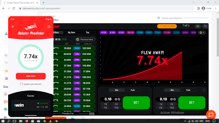 Ecrã de resultados ao vivo do Aviator Predictor